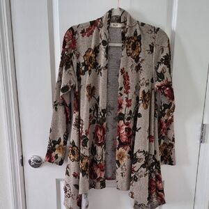 Floral Open-Front Women Sweater